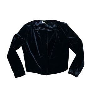 Everly Anthro Black Velvet Cropped Blazer Jacket Open Front Women's Small S EUC
